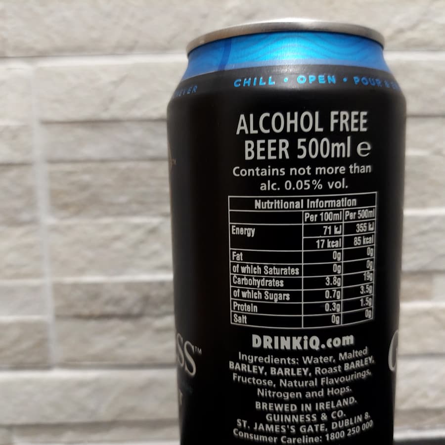 List of guinness 0.0 ingredients on the back of a can