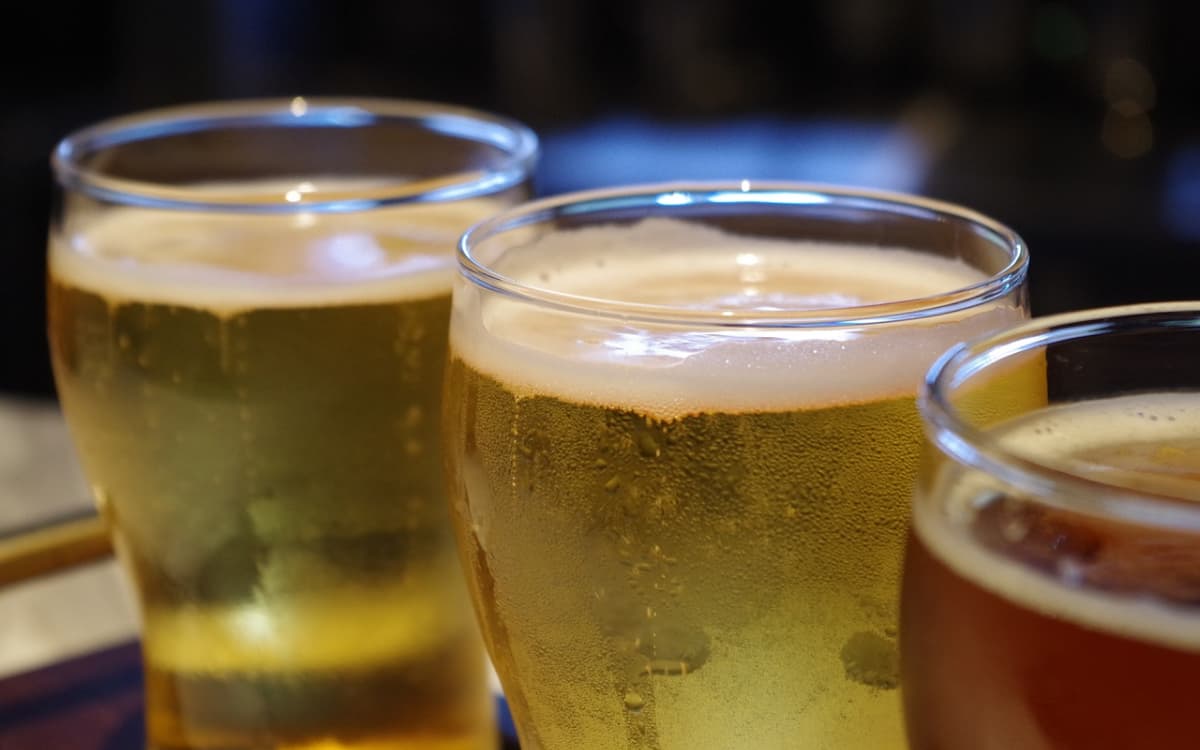 3 pints of different types of non-alcoholic beers